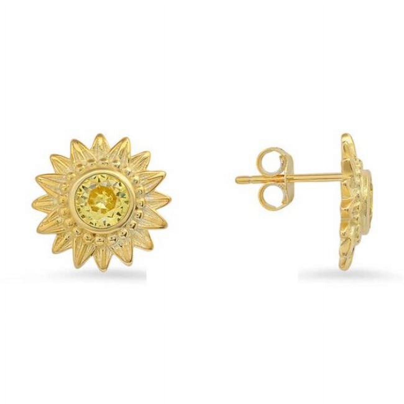 Picture of 212 Main 04-044Y-DSE Womens 14K Gold Over Silver Cubic Zirconia Flower Stud Earrings