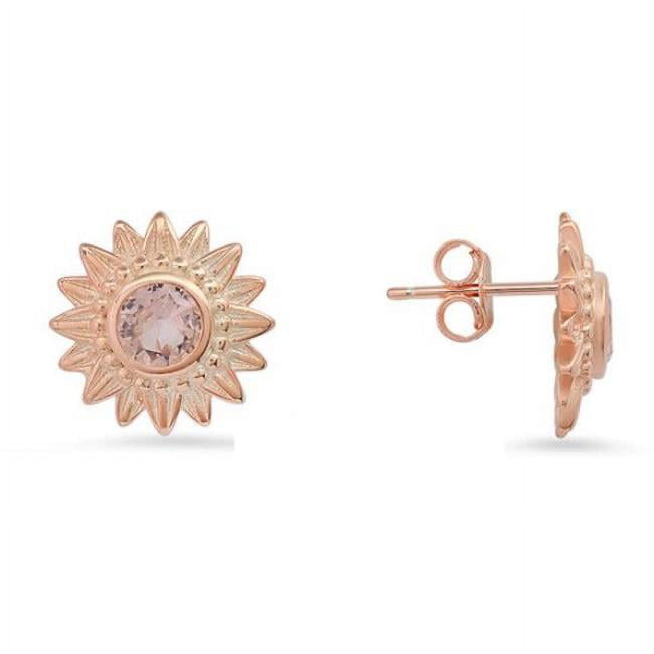 Picture of 212 Main 04-044R-DSE Womens 14K Rose Gold Over Silver Morganite Cubic Zirconia Flower Stud Earrings