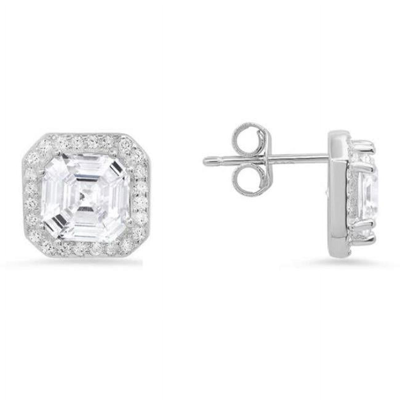 Picture of 212 Main 04-045-DSE Womens Sterling Silver Asscher-Cut Halo Stud Earrings