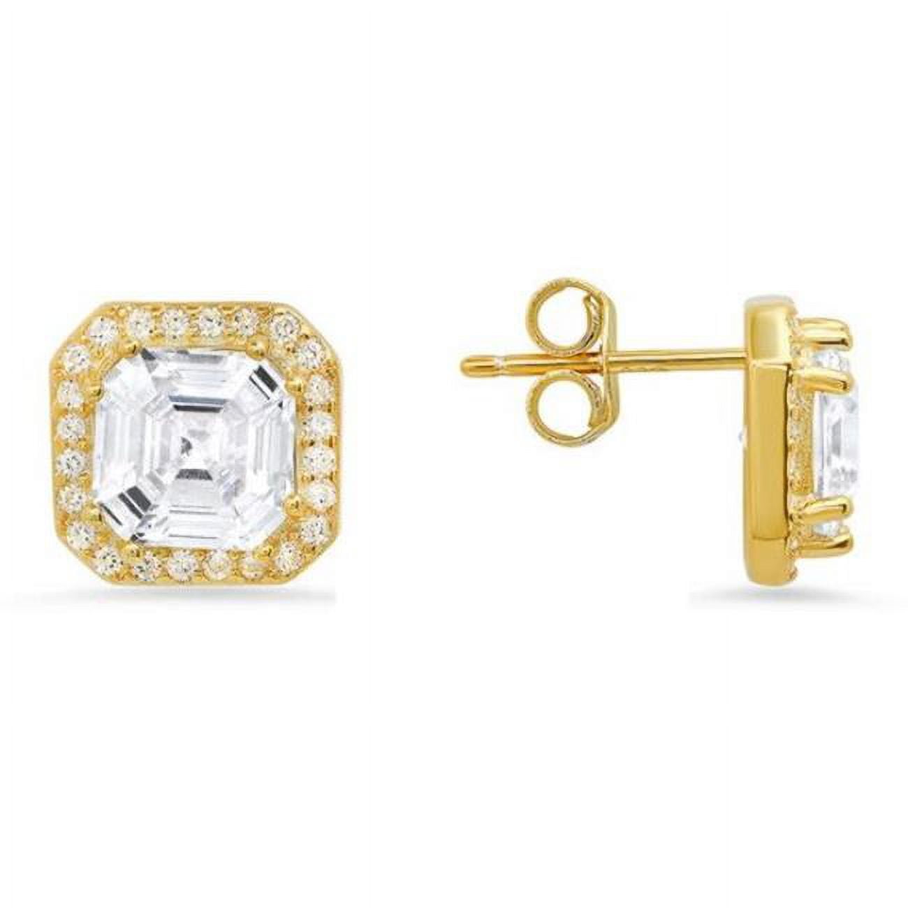 Picture of 212 Main 04-045Y-DSE Womens 14K Gold Over Silver Asscher-Cut Halo Stud Earrings