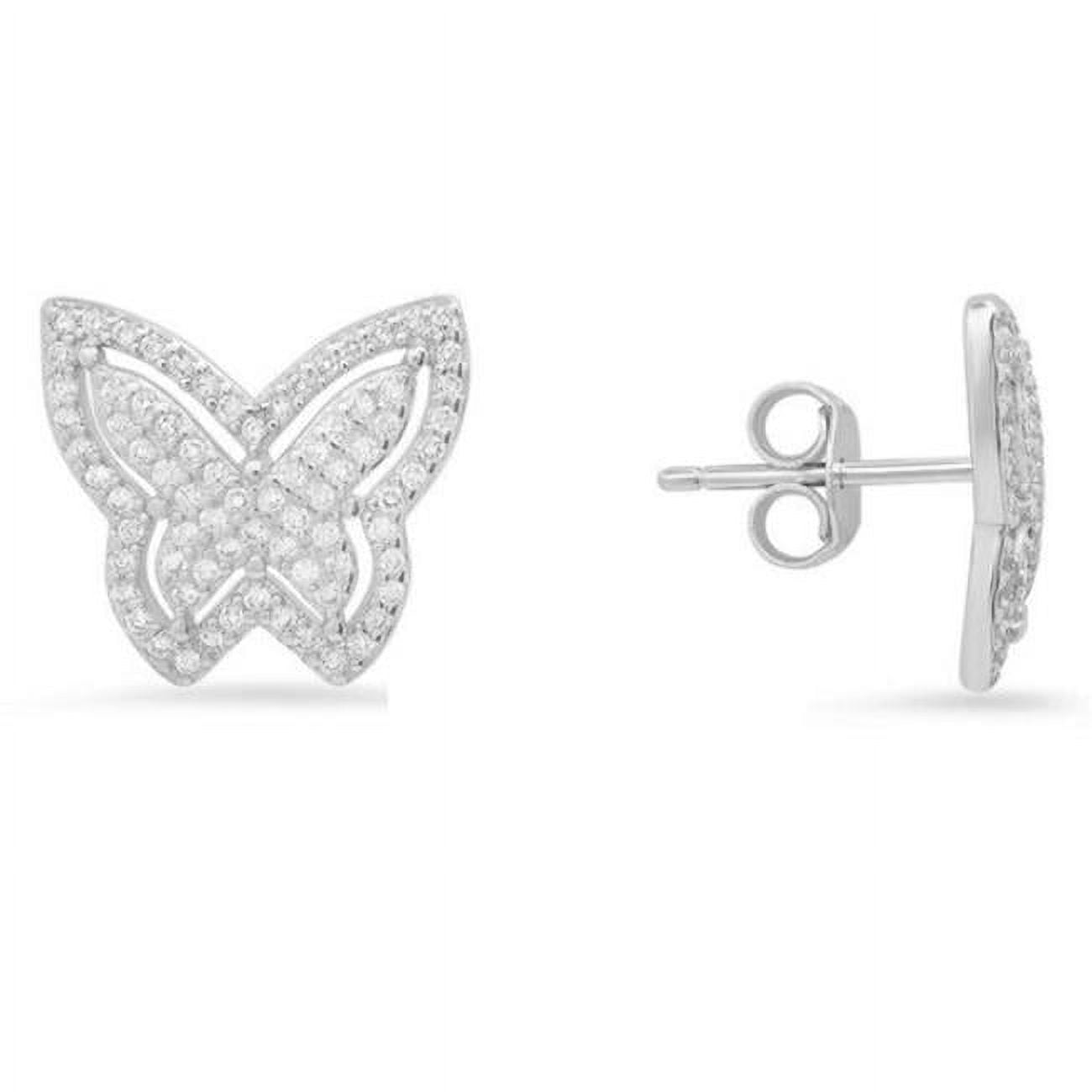 Picture of 212 Main 04-046-DSE Womens Sterling Silver Pave Butterfly Cubic Zirconia Stud Earrings