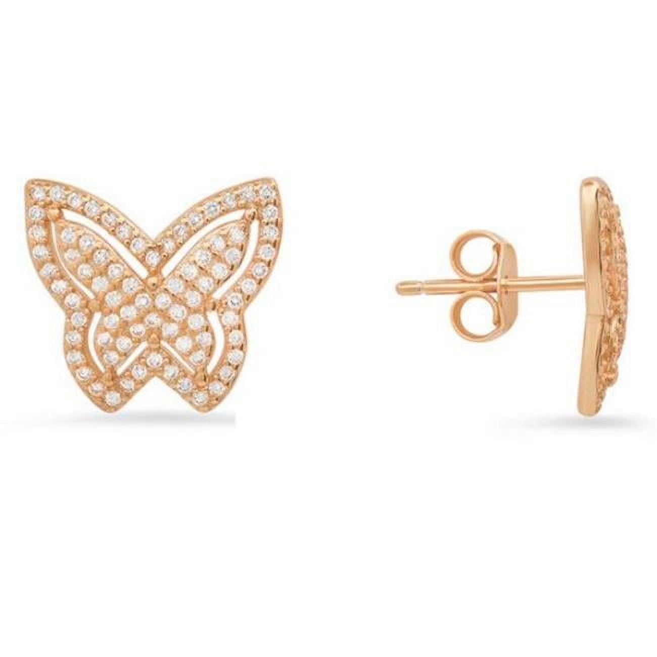 Picture of 212 Main 04-046R-DSE Womens 14K Rose Gold Over Silver Pave Butterfly Cubic Zirconia Stud Earrings