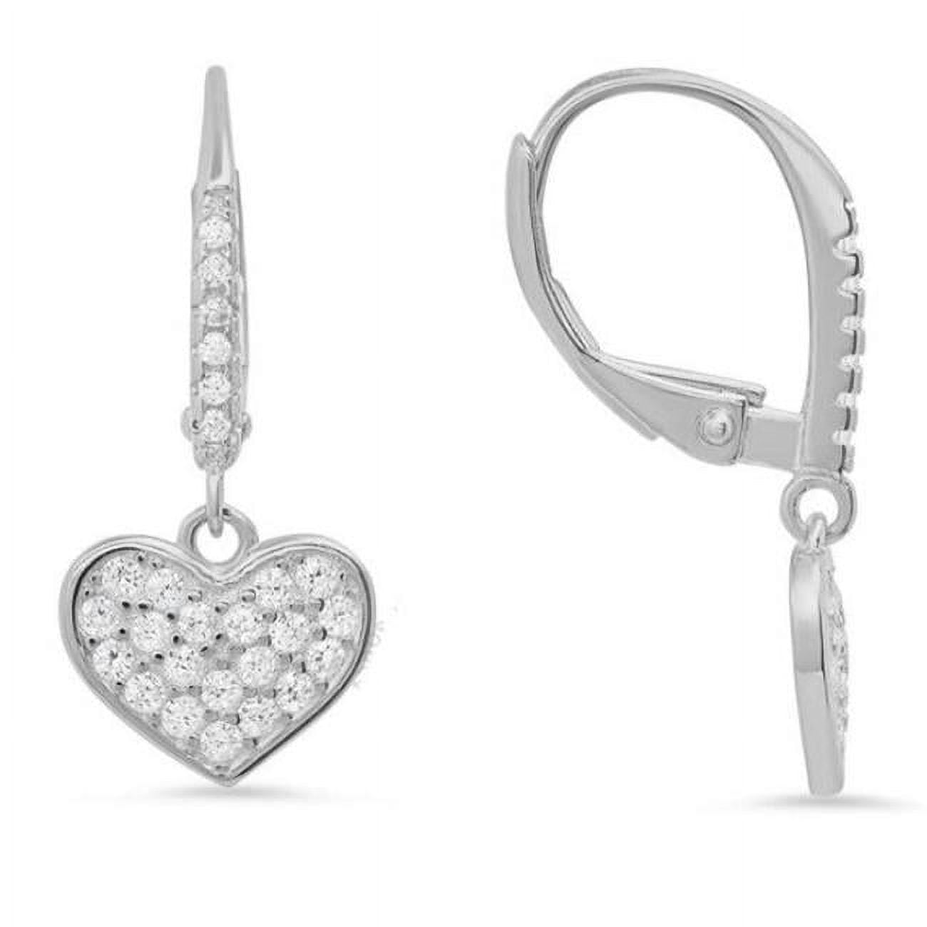 Picture of 212 Main 04-049-DSE Womens Sterling Silver Dangling Heart Cubic Zirconia Leverback Earrings
