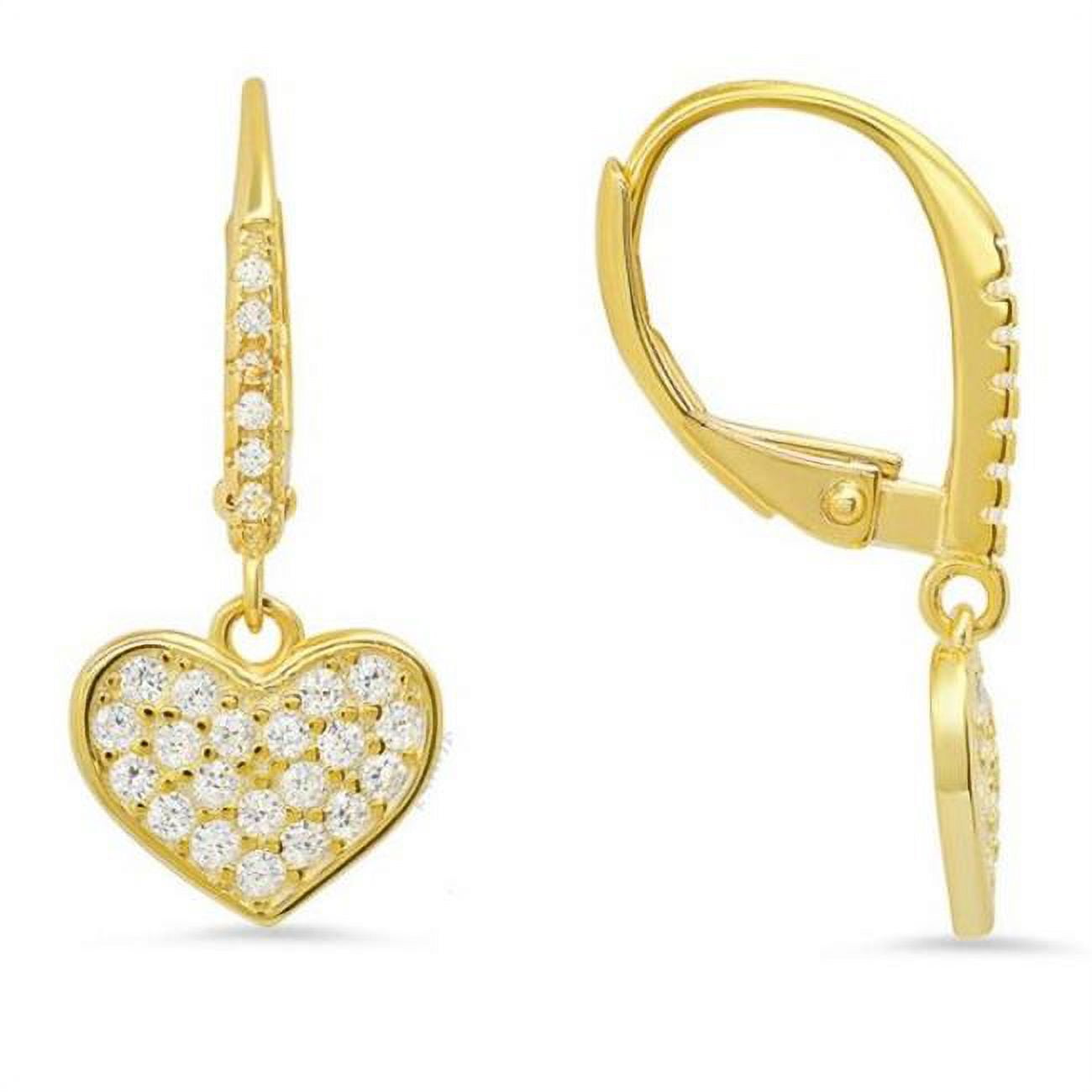 Picture of 212 Main 04-049Y-DSE Womens 14K Gold Over Silver Dangling Heart Cubic Zirconia Leverback Earrings