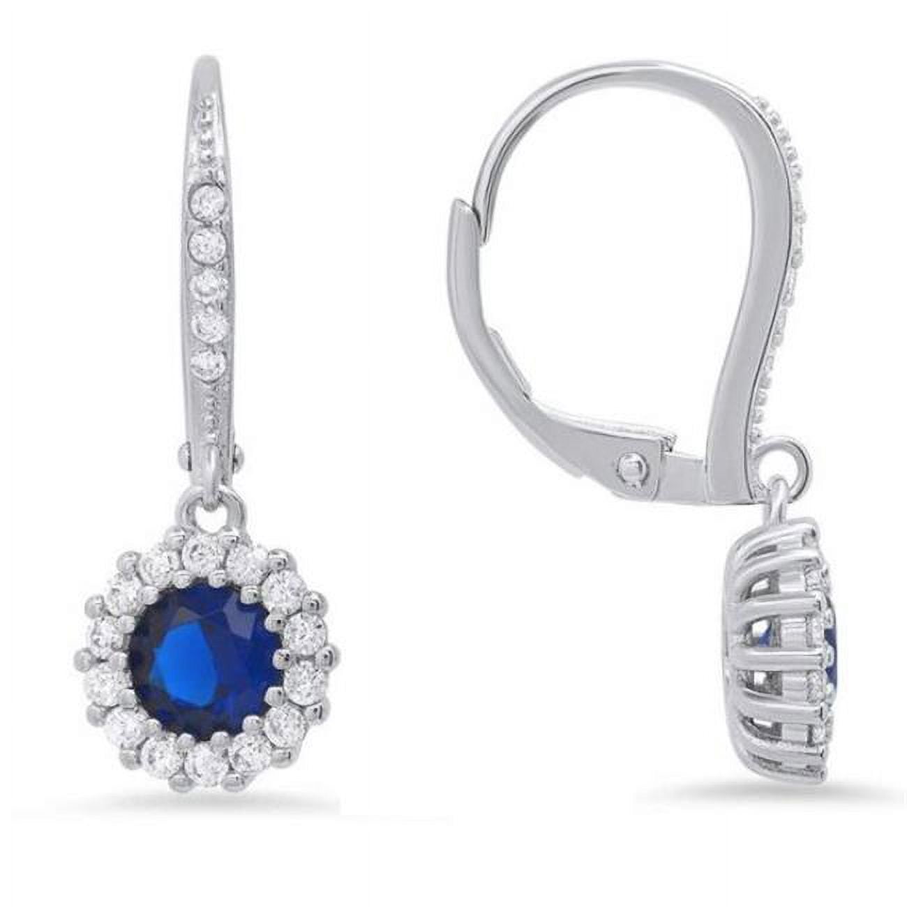 Picture of 212 Main 04-016B-DSE Womens Sterling Silver Sapphire Cubic Zirconia Halo Leverback Earrings
