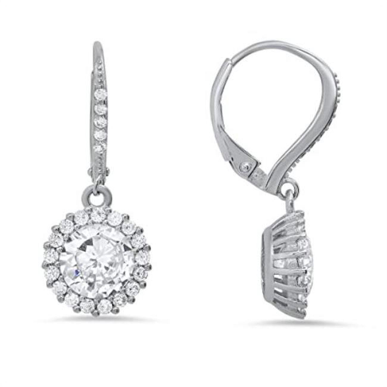 Picture of 212 Main 04-016-DSE Womens Sterling Silver Cubic Zirconia Halo Leverback Earrings