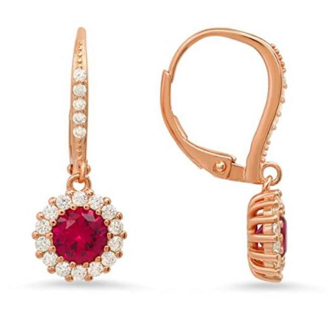 Picture of 212 Main 04-029-DSE Womens 14K Rose Gold Over Silver Ruby Cubic Zirconia Halo Leverback Earrings