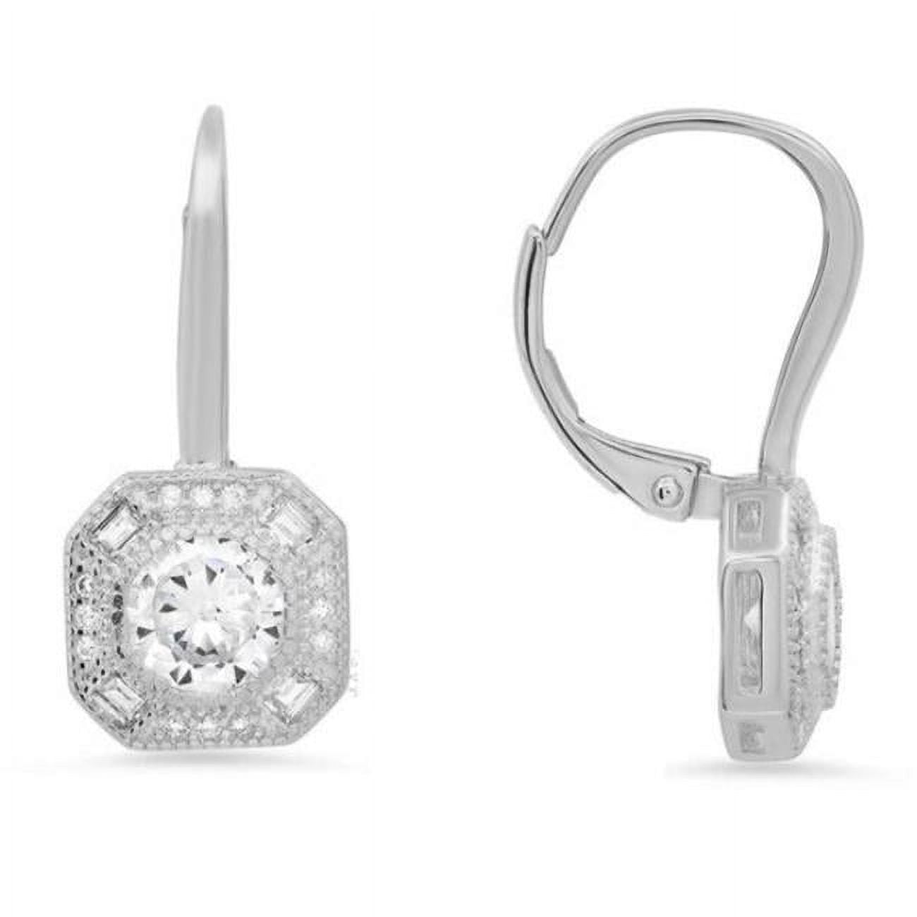 Picture of 212 Main 04-061-DSE Womens Sterling Silver Vintage Halo Cubic Zirconia Leverback Earrings