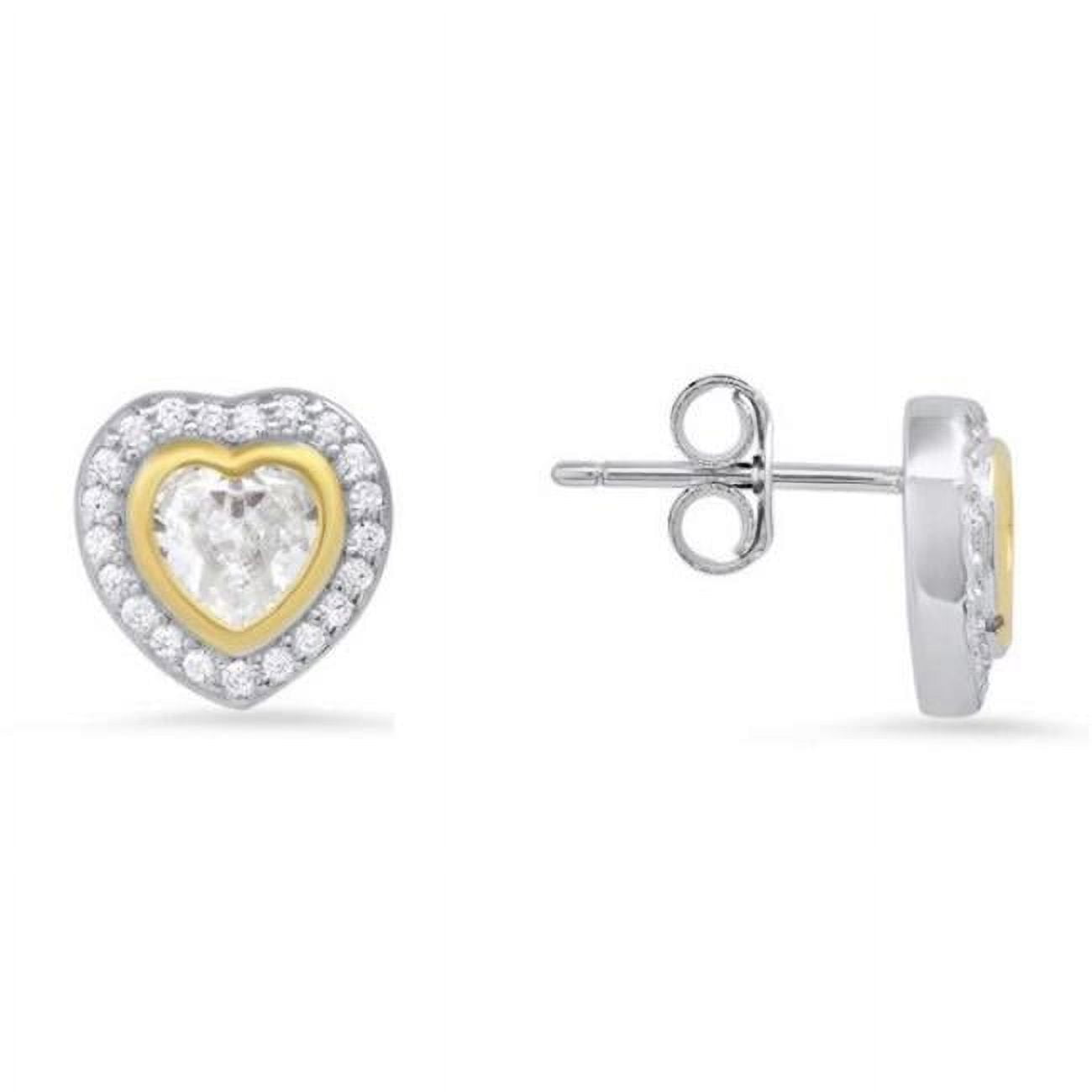 Picture of 212 Main 04-054WY-DSE Womens Sterling Silver Two-Tone Cubic Zirconia Heart Halo Stud Earrings