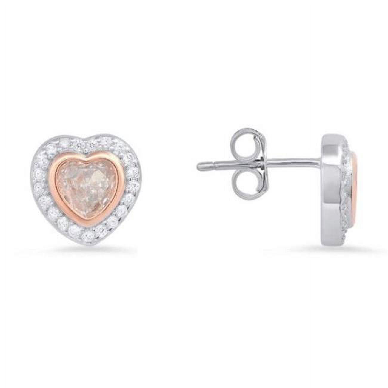 Picture of 212 Main 04-054WR-DSE Womens Sterling Silver Two-Tone Cubic Zirconia Heart Halo Stud Earrings