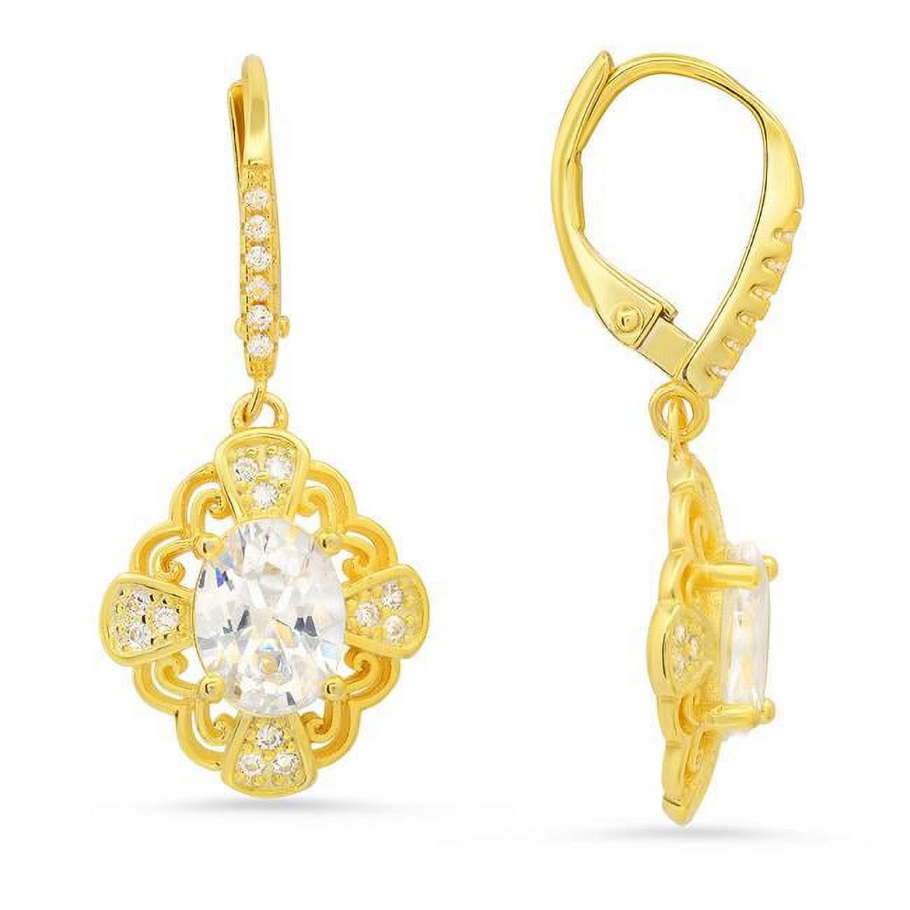Picture of 212 Main 04-059Y-DSE Womens 14K Gold Over Silver Vintage Filigree Cubic Zirconia Leverback Earrings