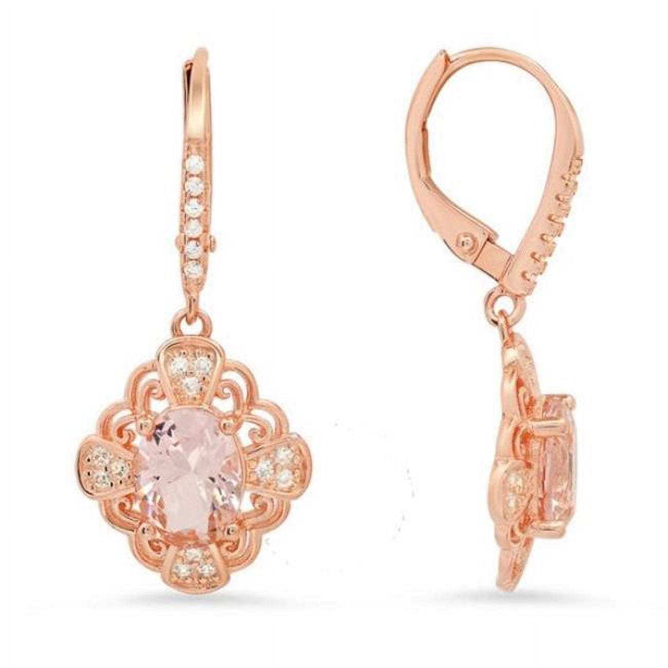 Picture of 212 Main 04-059MGR-DSE Womens 14K Rose Gold Over Silver Vintage Filigree Morganite Cubic Zirconia Leverback Earrings