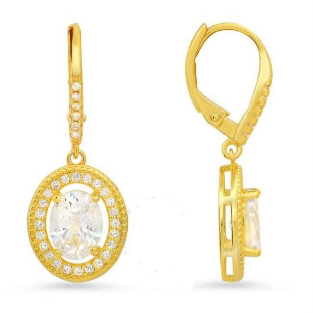 Picture of 212 Main 04-058Y-DSE Womens 14K Gold Over Silver Twisted Rope Halo Cubic Zirconia Leverback Earrings