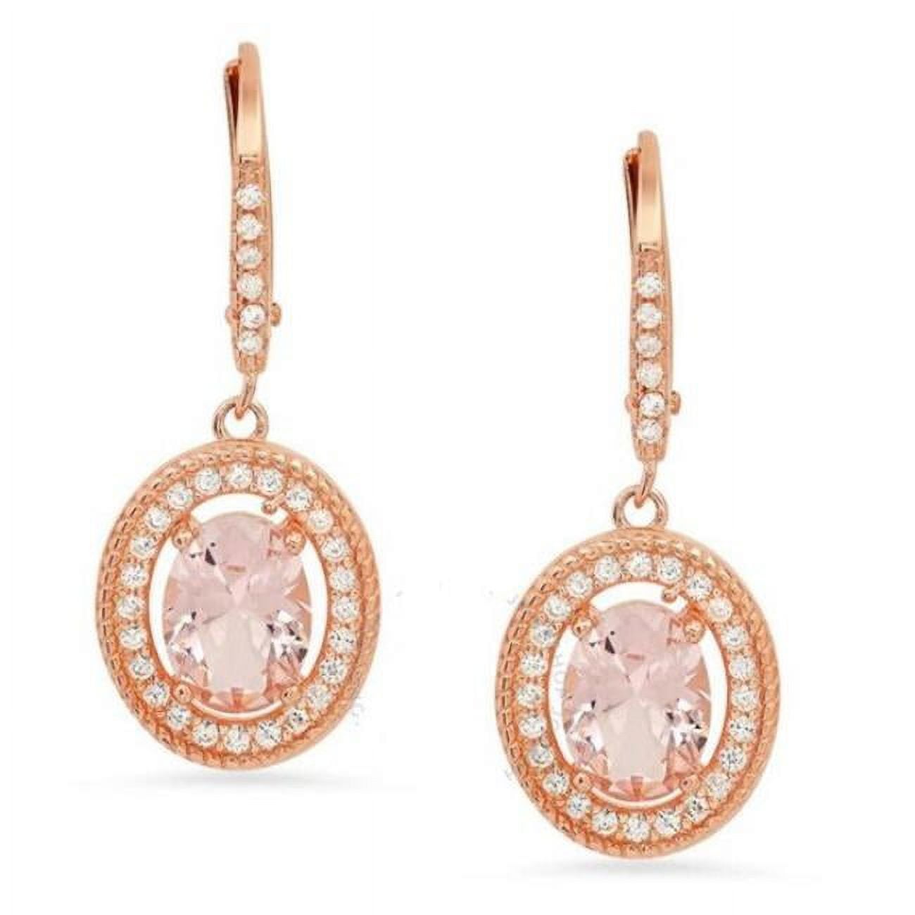 Picture of 212 Main 04-058R-DSE Womens 14K Rose Gold Over Silver Twisted Rope Halo Morganite Cubic Zirconia Leverback Earrings