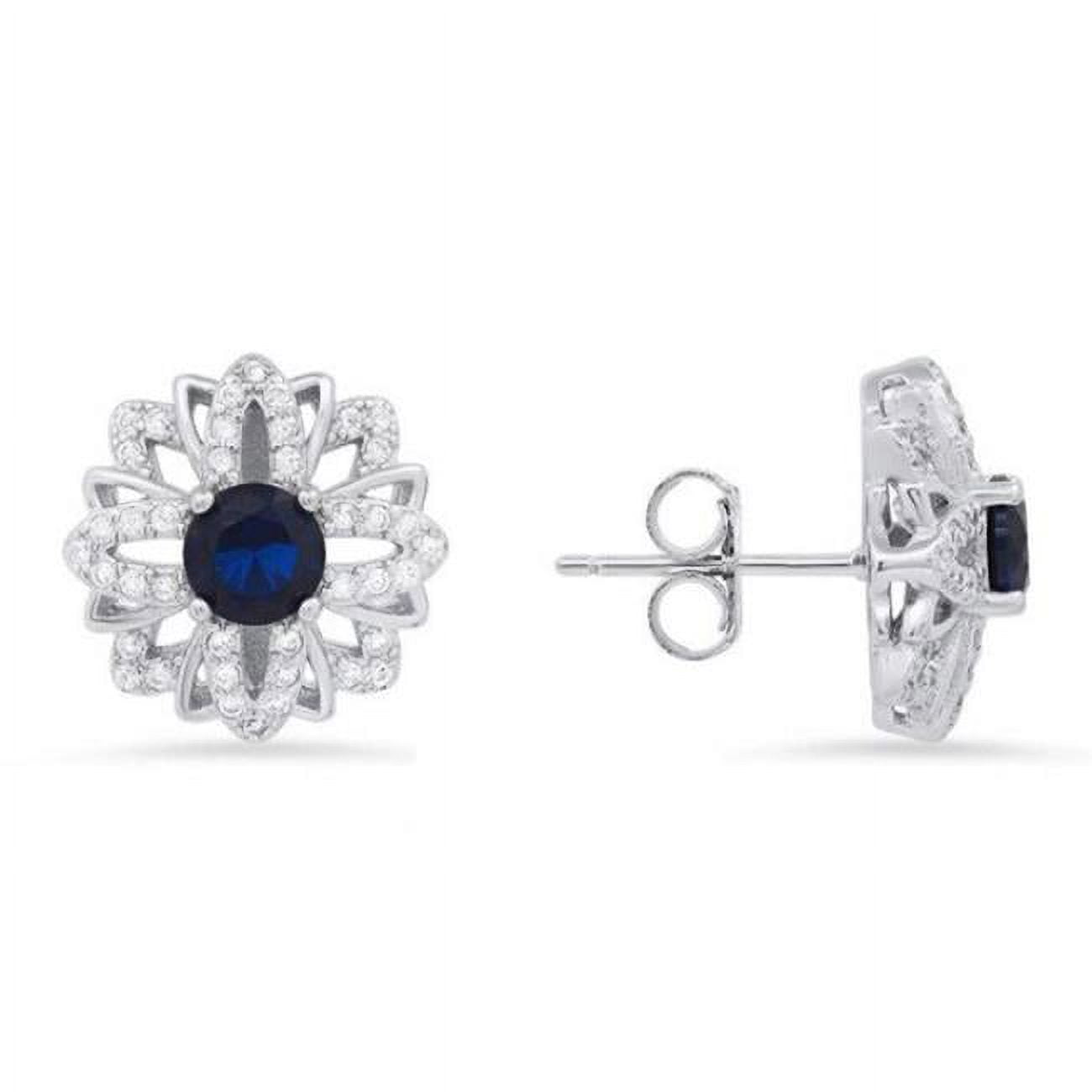 Picture of 212 Main 04-057SP-DSE Womens Sterling Silver Sapphire Cubic Zirconia Floral Stud Earrings