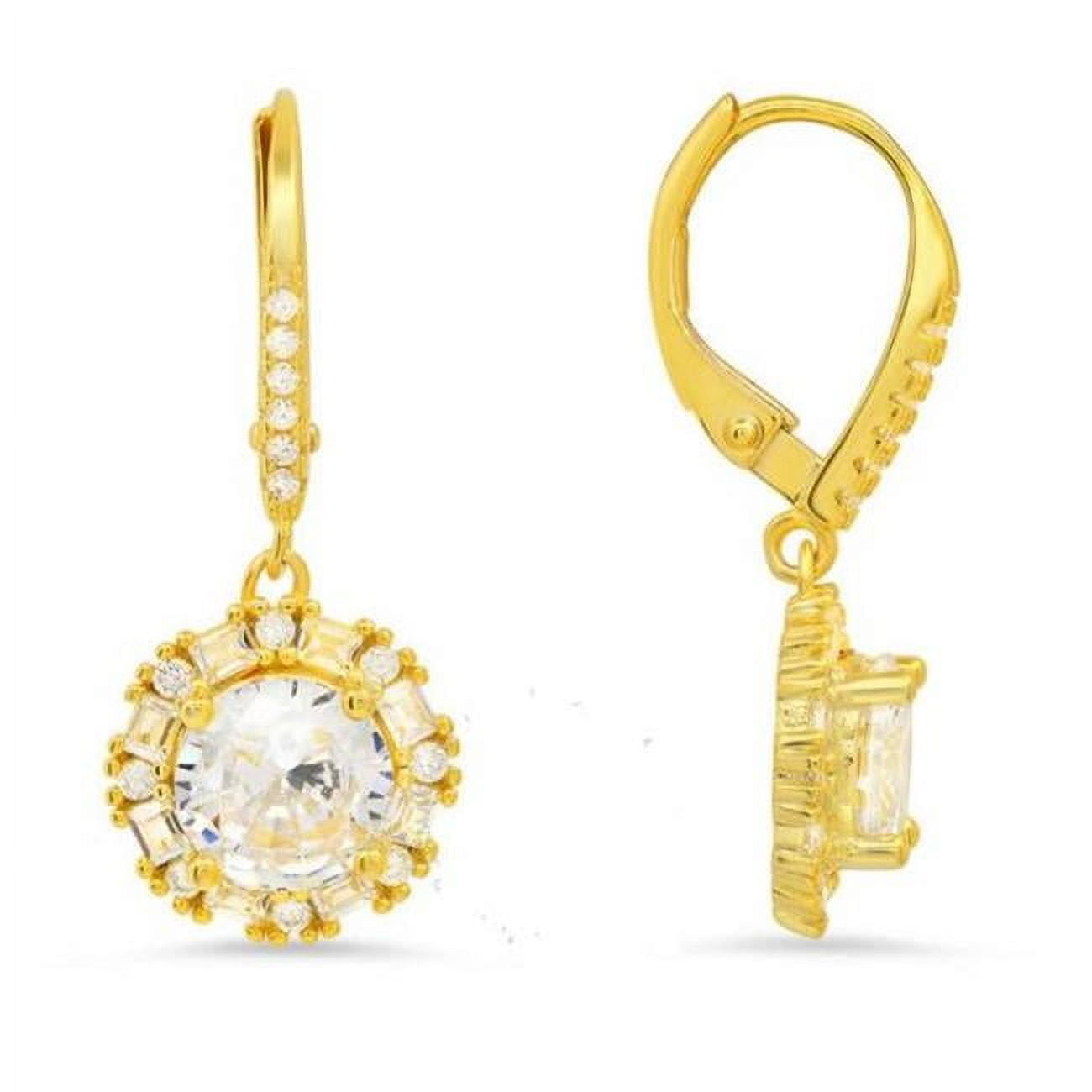 Picture of 212 Main 04-060Y-DSE Womens 14K Gold Over Silver Round & Baguette Cubic Zirconia Halo Leverback Earrings