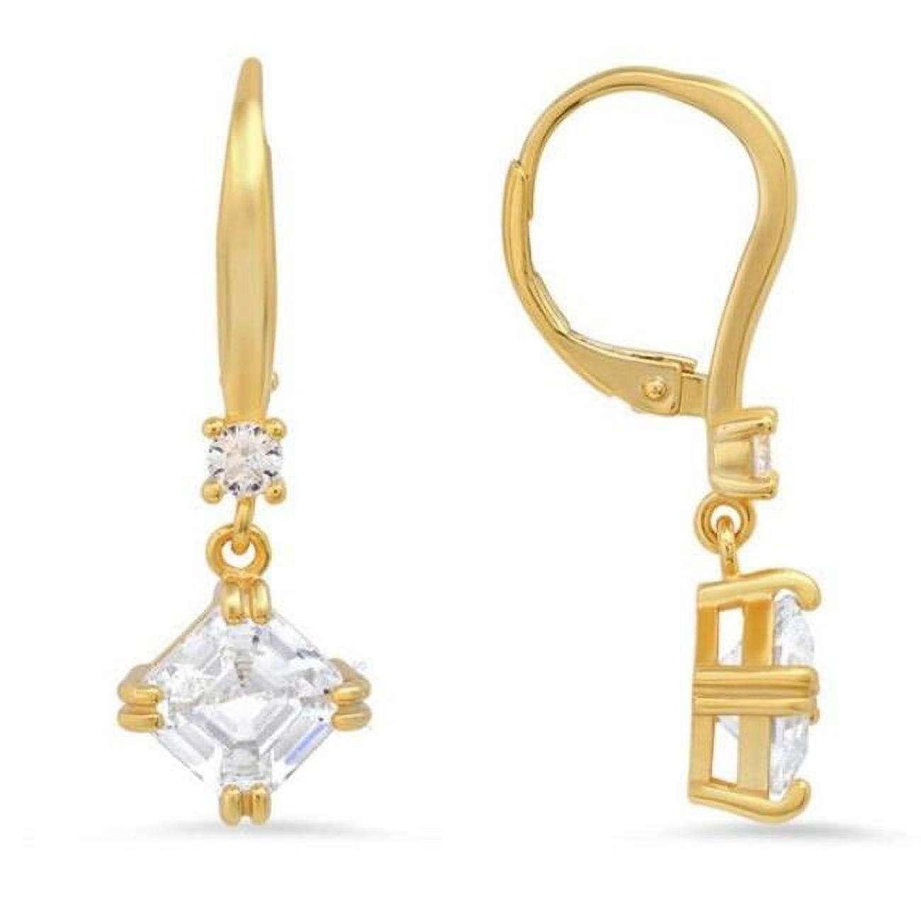 Picture of 212 Main 04-116Y-DSE Womens 14K Gold Over Silver Asscher-Cut Cubic Zirconia Dangle Leverback Earrings