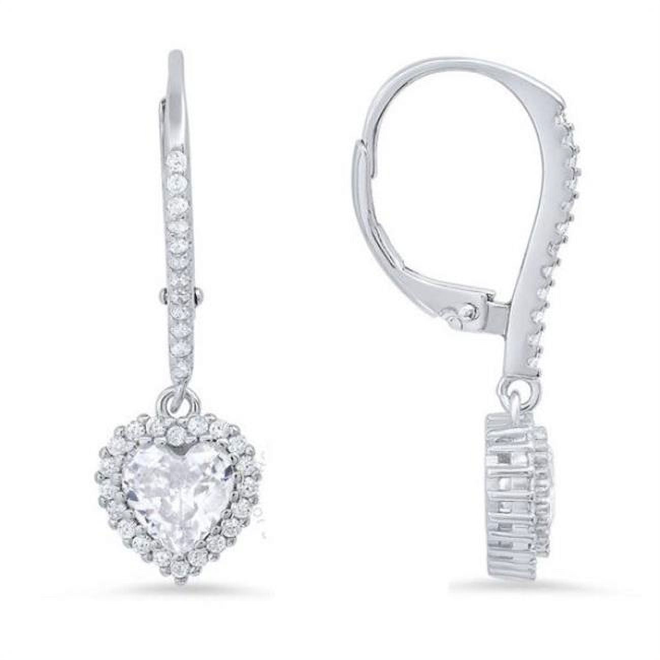Picture of 212 Main 04-118-DSE Womens Sterling Silver Heart-Cut Cubic Zirconia Halo Leverback Earrings