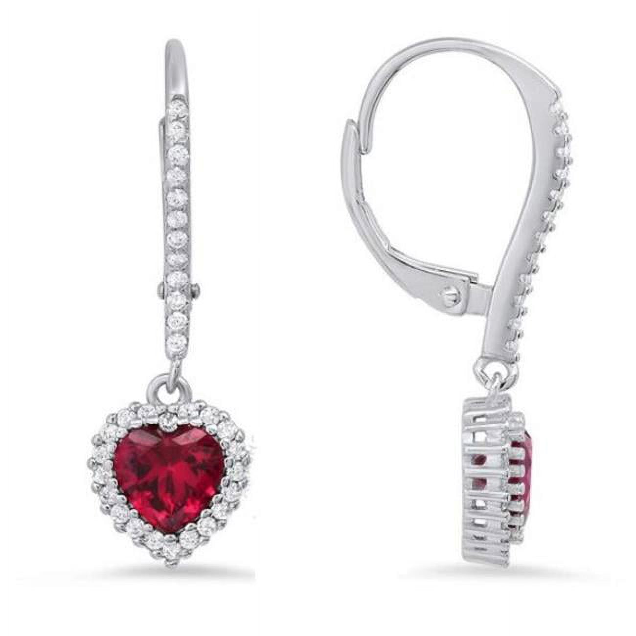 Picture of 212 Main 04-118RB-DSE Womens Sterling Silver Heart-Cut Ruby Cubic Zirconia Halo Leverback Earrings