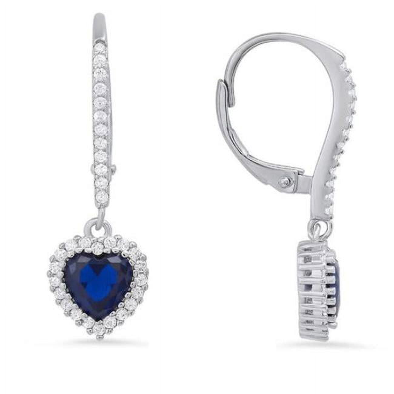 Picture of 212 Main 04-118SP-DSE Womens Sterling Silver Heart-Cut Sapphire Cubic Zirconia Halo Leverback Earrings