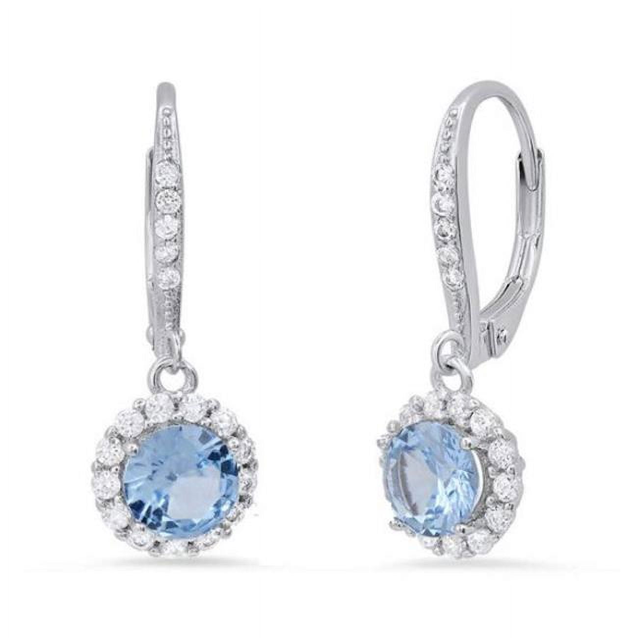 Picture of 212 Main 04-016AQ-DSE Womens Sterling Silver Aquamarine Halo Leverback Earring