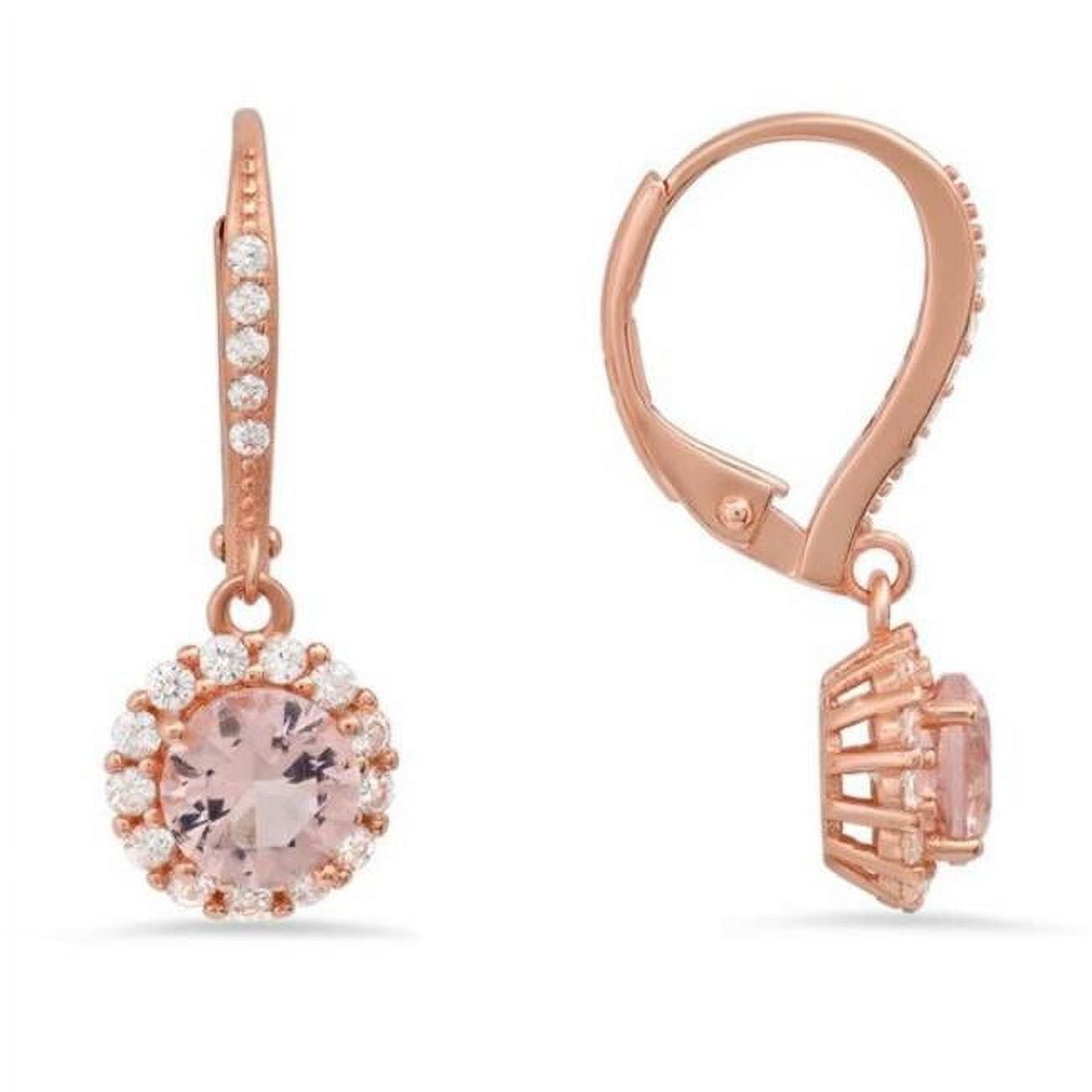 Picture of 212 Main 04-016MGR-DSE Womens 14K Rose Gold Over Silver Morganite Cubic Zirconia Halo Leverback Earrings