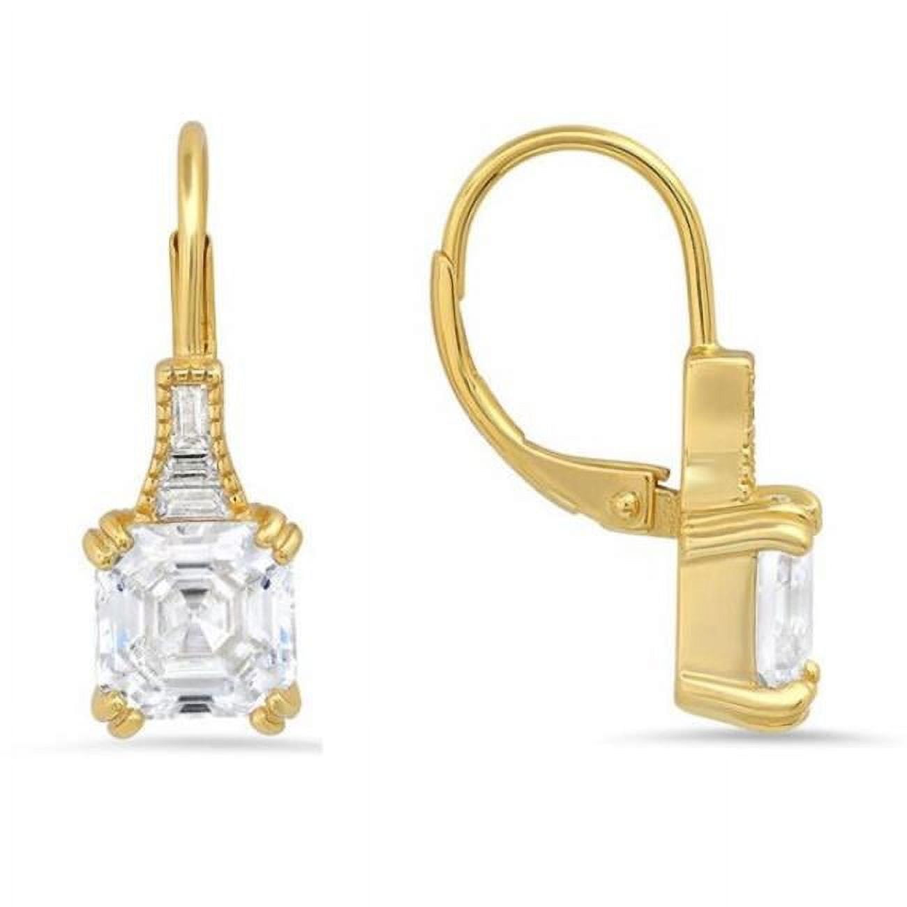 Picture of 212 Main 04-117Y-DSE Womens 14K Gold Over Silver Vintage Asscher-Cut Cubic Zirconia Leverback Earrings