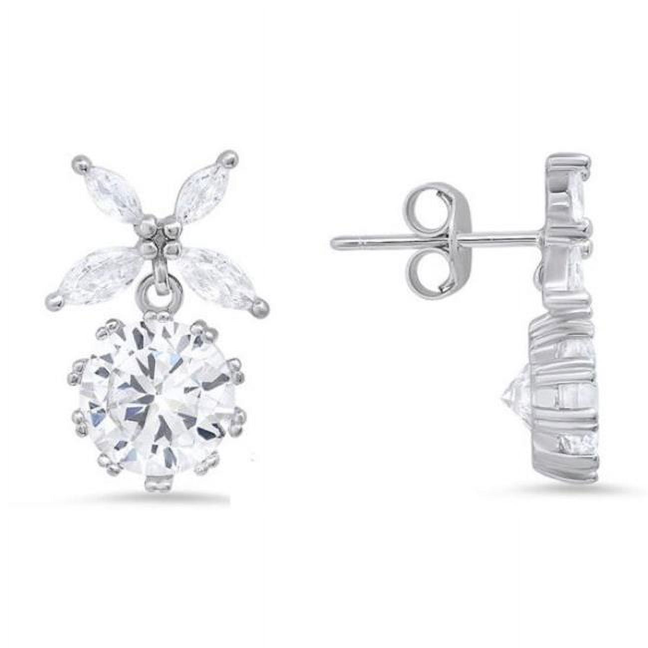 Picture of 212 Main 04-136-DSE Womens Sterling Silver Dangling Floral Cubic Zirconia Stud Earrings