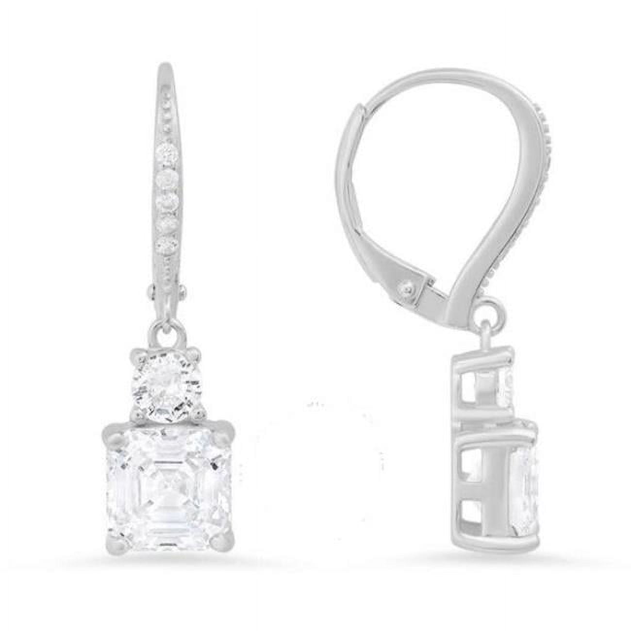 Picture of 212 Main 04-260-DSE Womens Sterling Silver Round & Asscher-Cut Cubic Zirconia Leverback Earrings