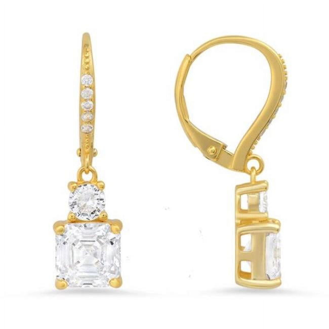 Picture of 212 Main 04-260Y-DSE Womens 14K Gold Over Silver Round & Asscher-Cut Cubic Zirconia Leverback Earrings
