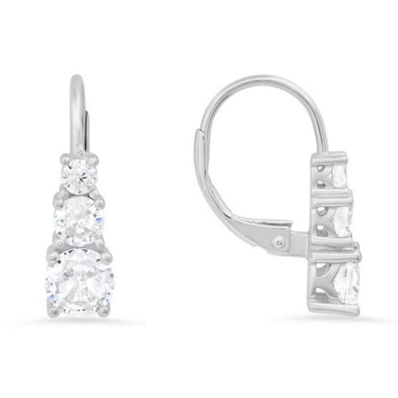 Picture of 212 Main 04-161-DSE Womens Sterling Silver 3-Stone Cubic Zirconia Leverback Earrings