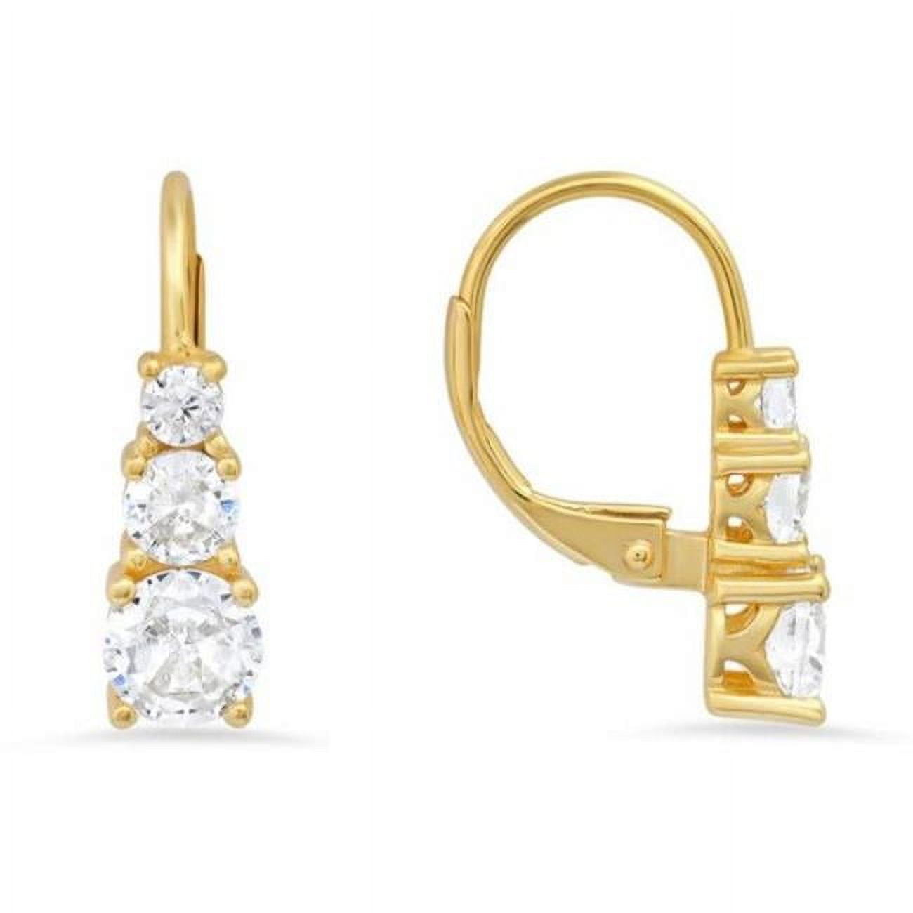 Picture of 212 Main 04-161Y-DSE Womens 14K Gold Over Silver 3-Stone Cubic Zirconia Leverback Earrings