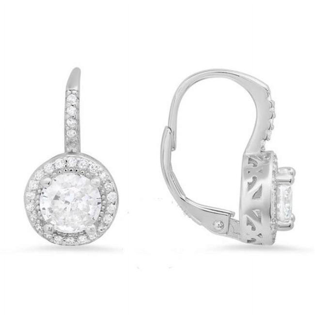 Picture of 212 Main 04-162-DSE Womens Sterling Silver Round-Cut Cubic Zirconia Halo Leverback Earrings