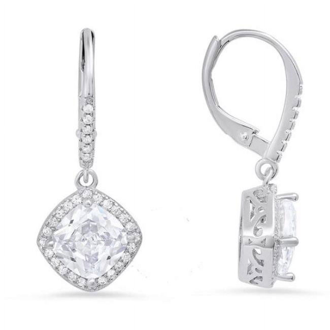 Picture of 212 Main 04-173-DSE Womens Sterling Silver Cushion-Cut Halo Cubic Zirconia Leverback Earrings