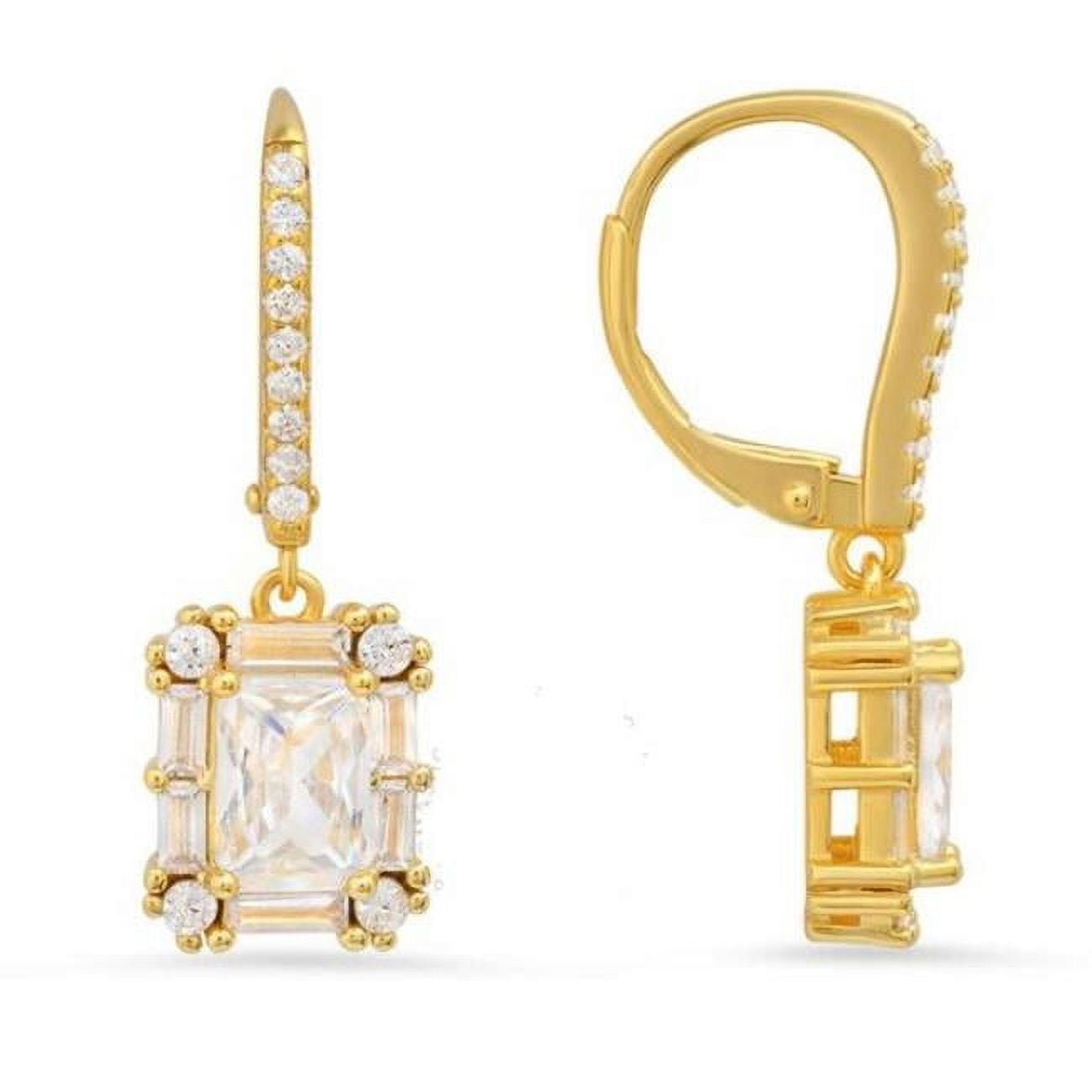 Picture of 212 Main 04-186Y-DSE Womens 14K Gold Over Silver Emerald-Cut Cubic Zirconia Halo Leverback Earrings