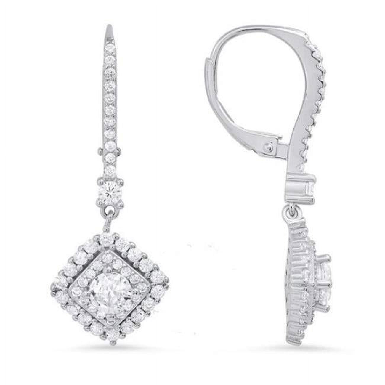 Picture of 212 Main 04-191-DSE Womens Sterling Silver Halo Cubic Zirconia Leverback Earrings
