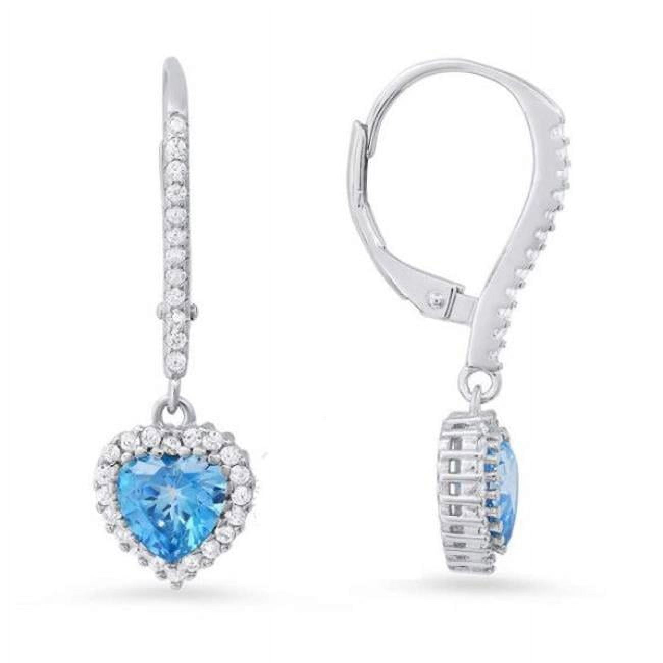 Picture of 212 Main 04-118LB-DSE Womens Sterling Silver Heart-Cut London Blue Topaz Cubic Zirconia Halo Leverback Earrings