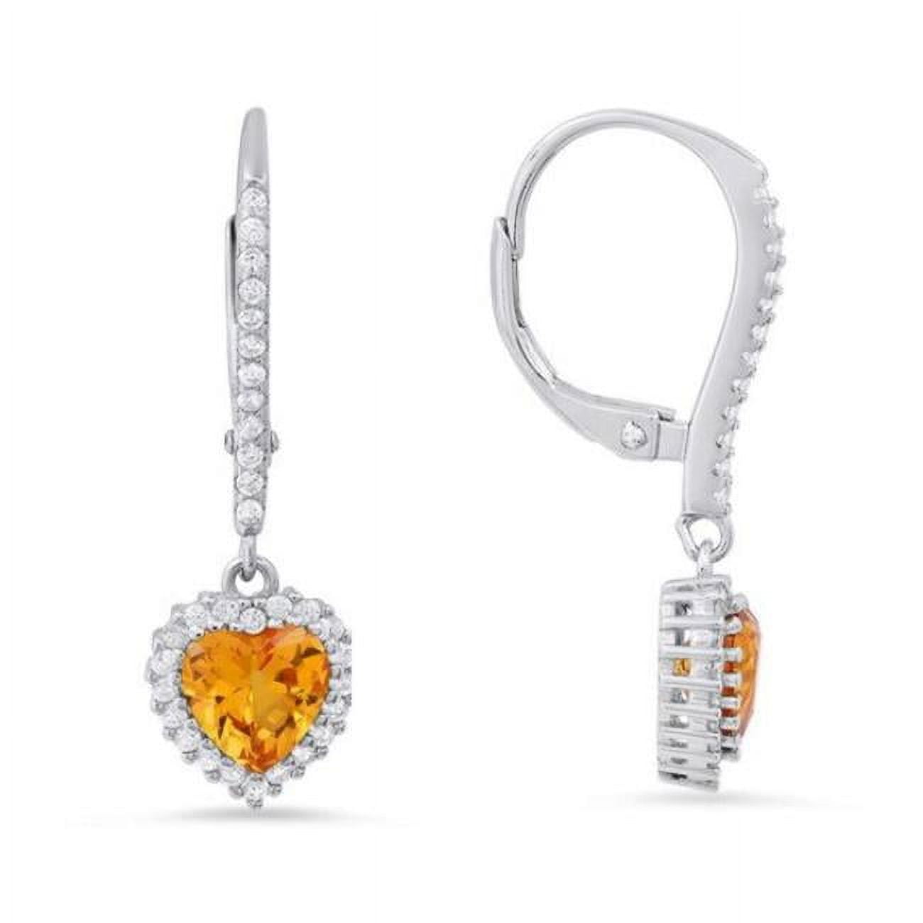 Picture of 212 Main 04-118CT-DSE Womens Sterling Silver Heart-Cut Citrine Cubic Zirconia Halo Leverback Earrings