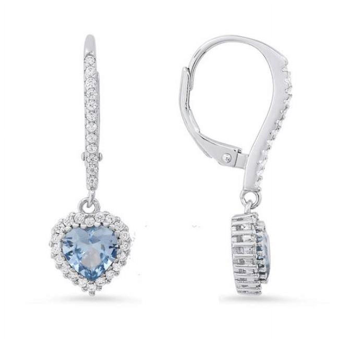 Picture of 212 Main 04-118AQ-DSE Womens Sterling Silver Heart-Cut Aquamarine Cubic Zirconia Halo Leverback Earrings
