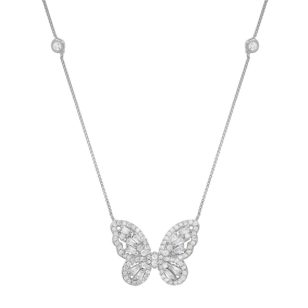 Picture of 212 Main 04-010-DSN 18 in. Sterling Silver Baguette Butterfly Station Necklace