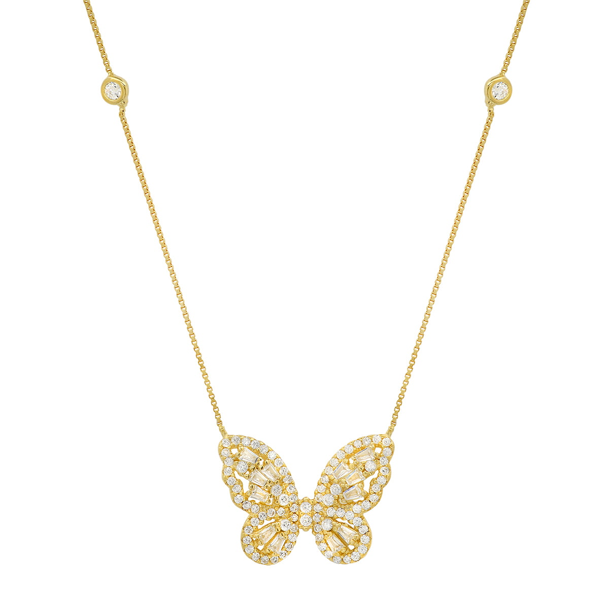 Picture of 212 Main 04-010Y-DSN 18 in. 14K Gold Over Silver Baguette Butterfly Station Necklace