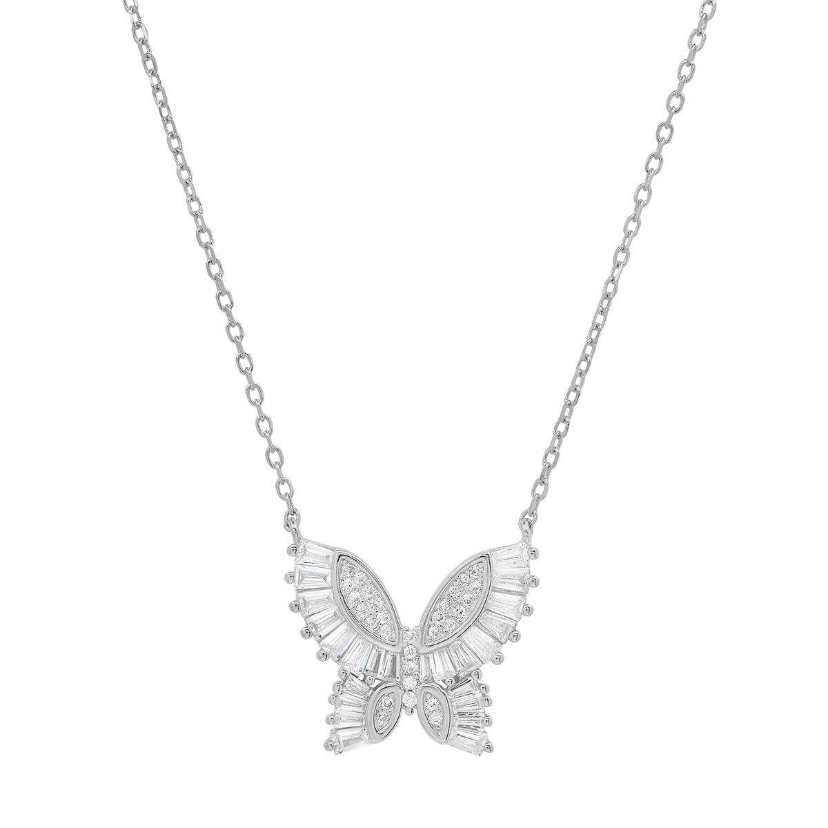 Picture of 212 Main 04-012-DSN 18 in. Sterling Silver Baguette Butterfly Necklace