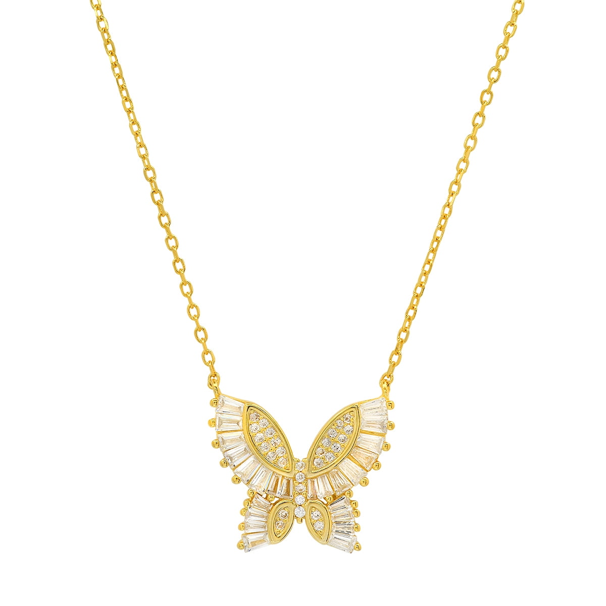 Picture of 212 Main 04-012Y-DSN 18 in. 14K Gold Over Silver Baguette Butterfly Necklace