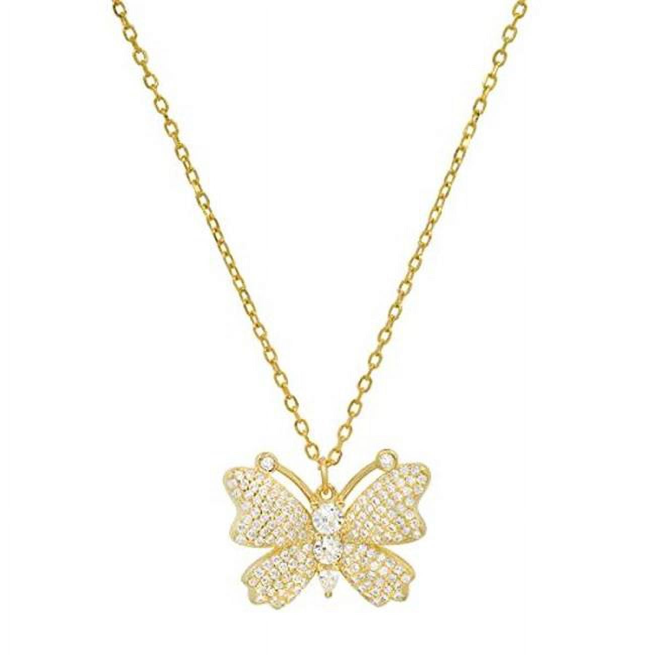 Picture of 212 Main 04-014Y-DSN 18 in. 14K Gold Over Silver Butterfly Cubic Zirconia Pendant