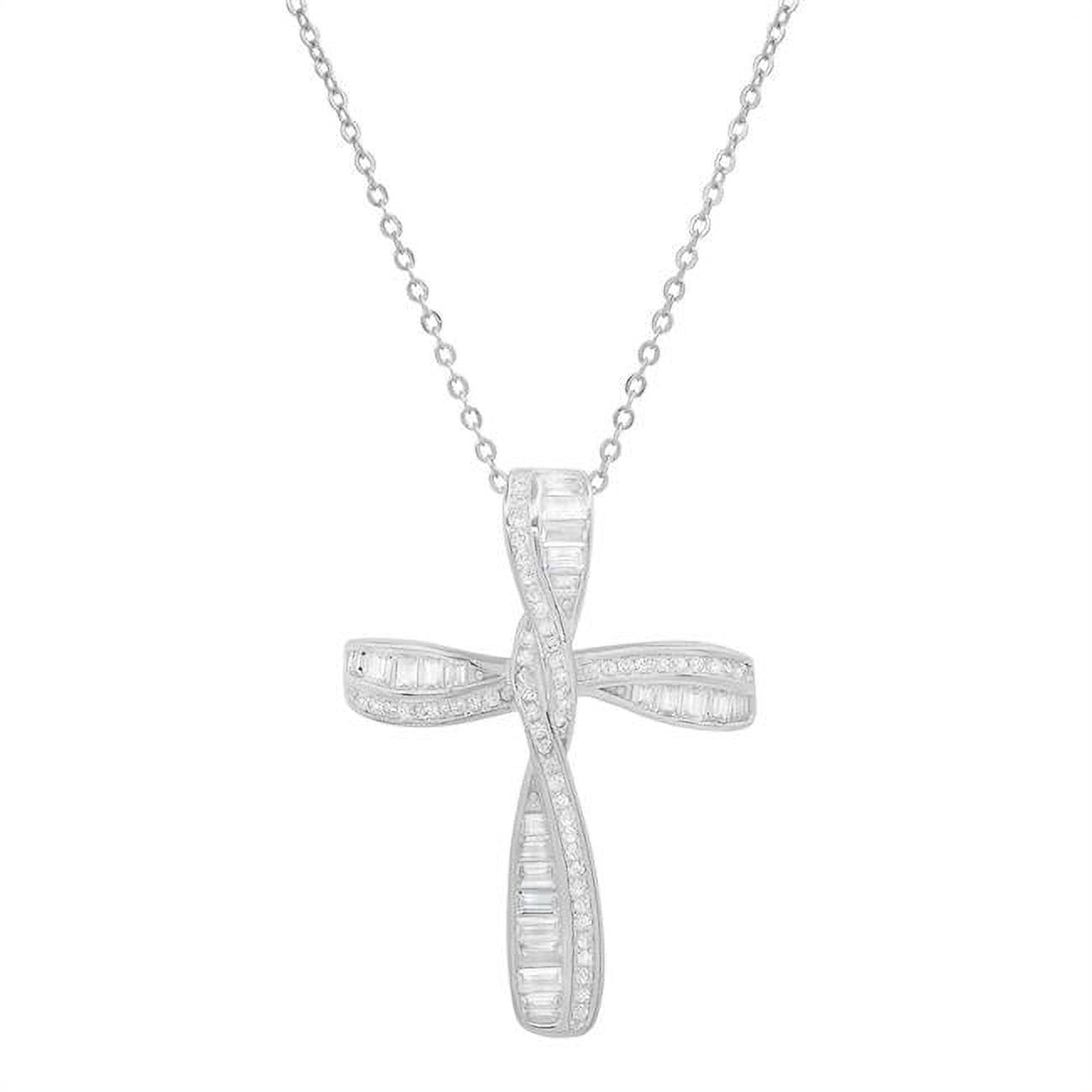 Picture of 212 Main 04-028-DSN 18 in. Sterling Silver Baguette Cubic Zirconia Cross Pendant