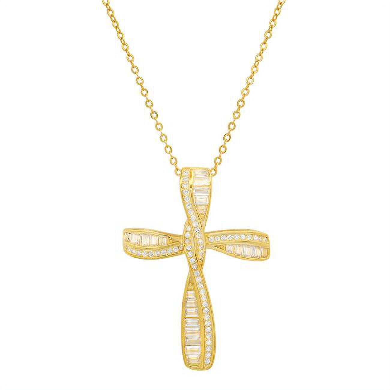 Picture of 212 Main 04-028Y-DSN 18 in. 14K Gold Over Silver Baguette Cubic Zirconia Cross Pendant