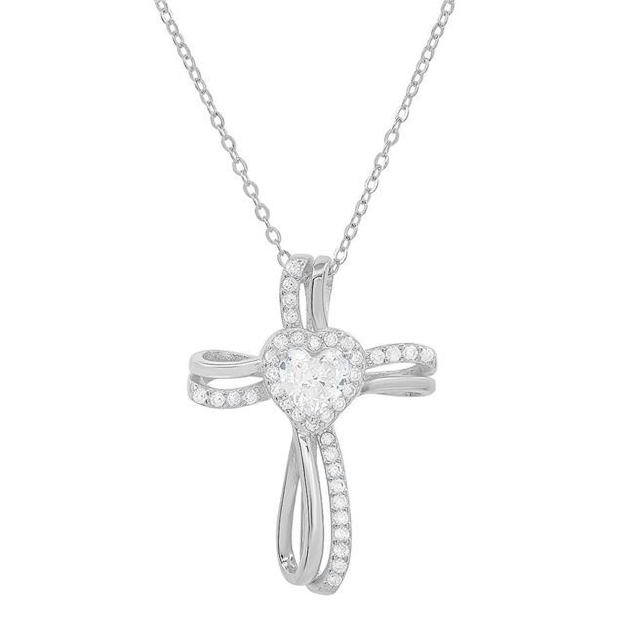Picture of 212 Main 04-066-DSN 18 in. Sterling Silver Heart Cubic Zirconia Cross Pendant