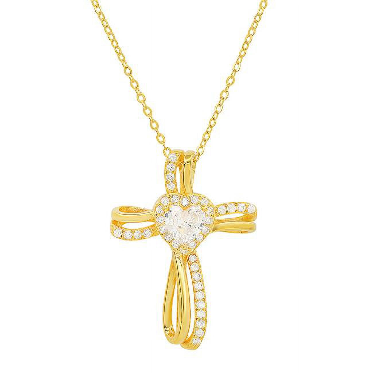 Picture of 212 Main 04-066Y-DSN 18 in. 14K Gold Over Silver Heart Cubic Zirconia Cross Pendant