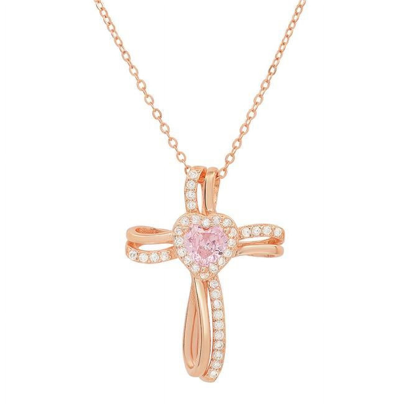 Picture of 212 Main 04-066PR-DSN 18 in. 14K Rose Gold Over Silver Heart Pink Cubic Zirconia Cross Pendant