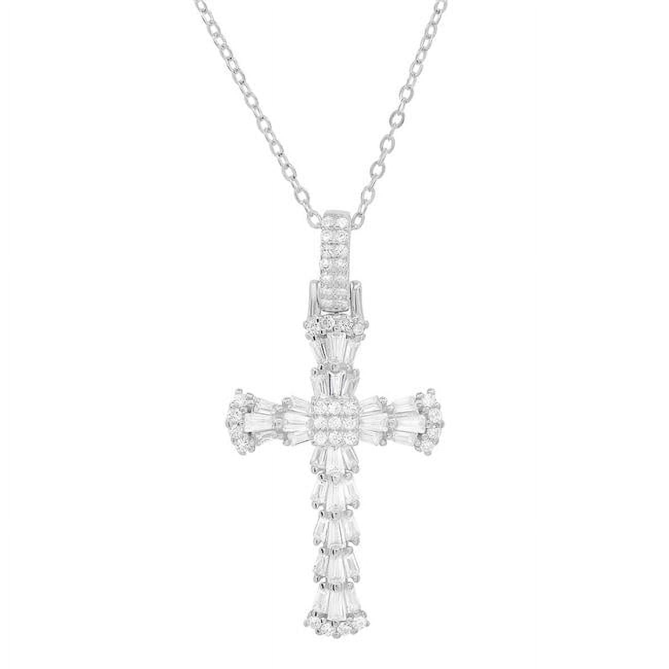 Picture of 212 Main 04-068-DSN 18 in. Sterling Silver Baguette-Cut Cubic Zirconia Cross Pendant